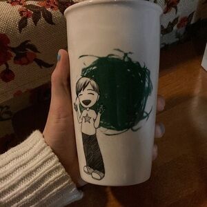 Starbucks 2015 Kids Finger Paint Design Ceramic Travel Mug 12oz